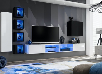 Wohnzimmer Komplett Set 7tlg Luxus Wohnwand 6x Wandschrank TV-Ständer Möbel